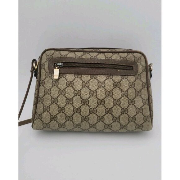 Gucci Vintage 90s Monogram Brown Coated Leather Crossbody Purse Aged Date Code - Picture 1 of 16